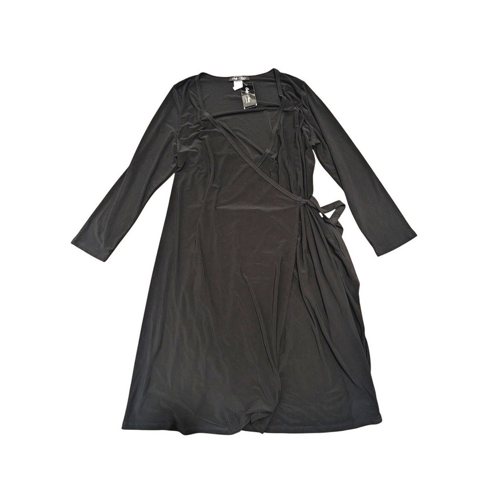 Only Nine Dress Plus 1X Black Wrap Long Sleeved Career Work Wear NWT NEW